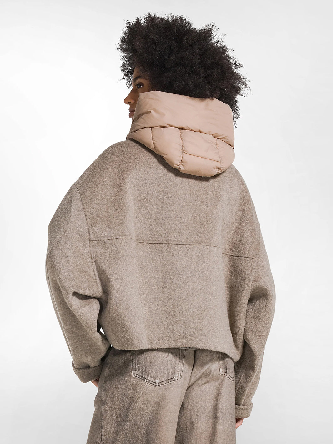 Short Wool and Nylon Jacket in Vanilla Ice