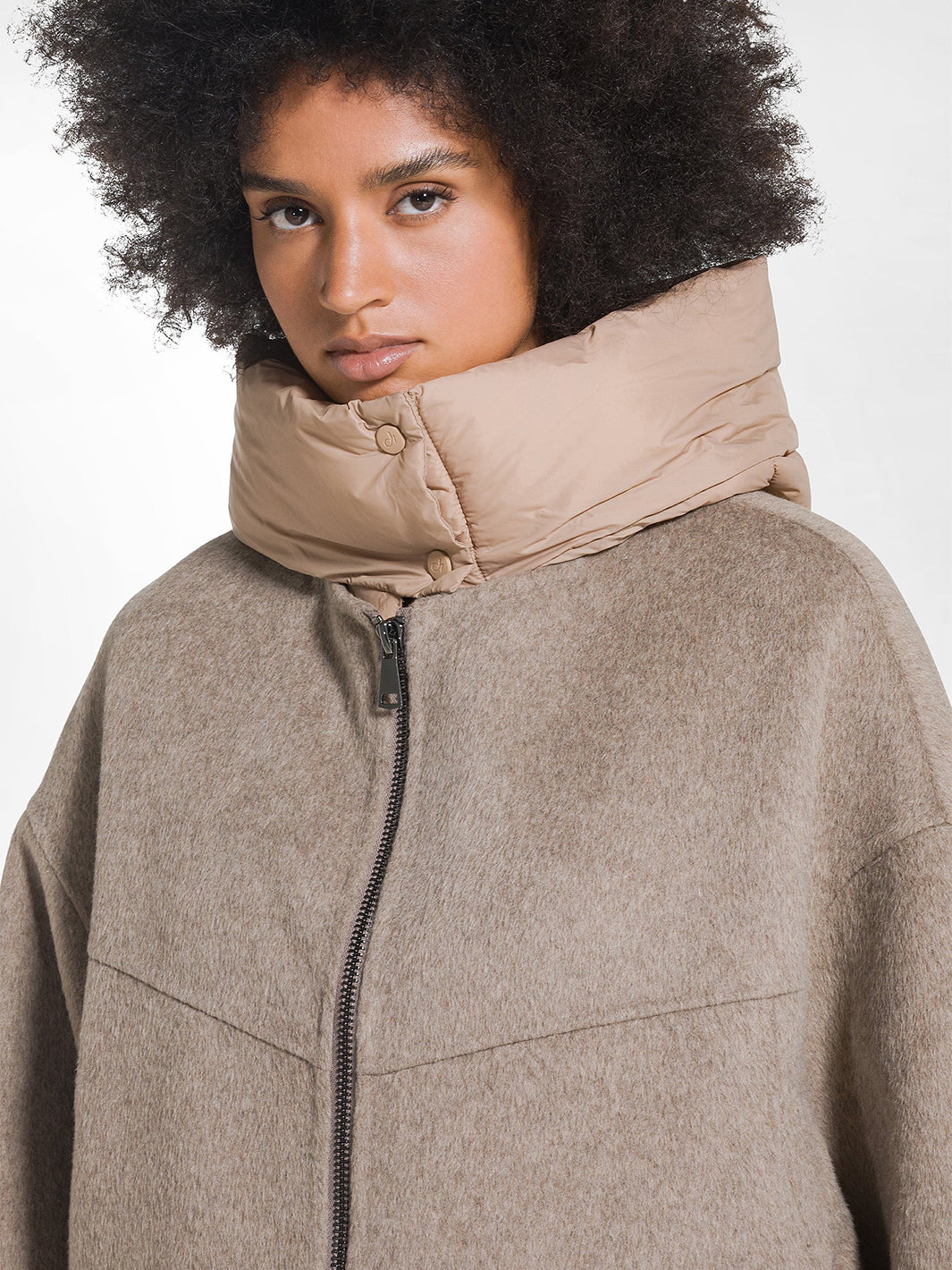 Short Wool and Nylon Jacket in Vanilla Ice