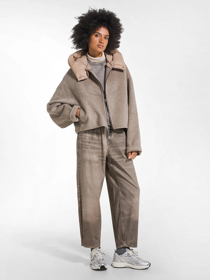 Short Wool and Nylon Jacket in Vanilla Ice