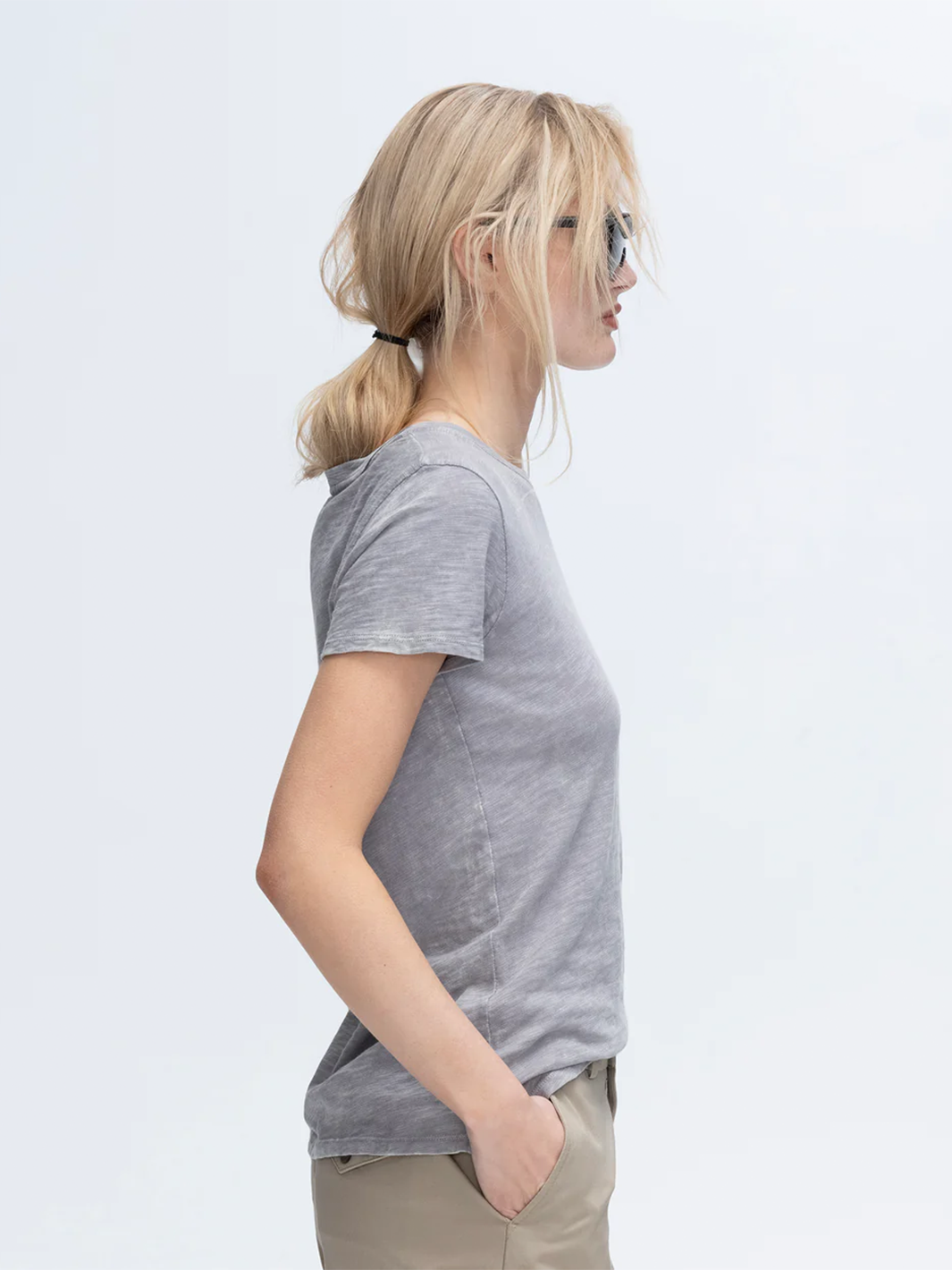 Slub Jersey Chroma Wash Schoolboy Crew in Shark