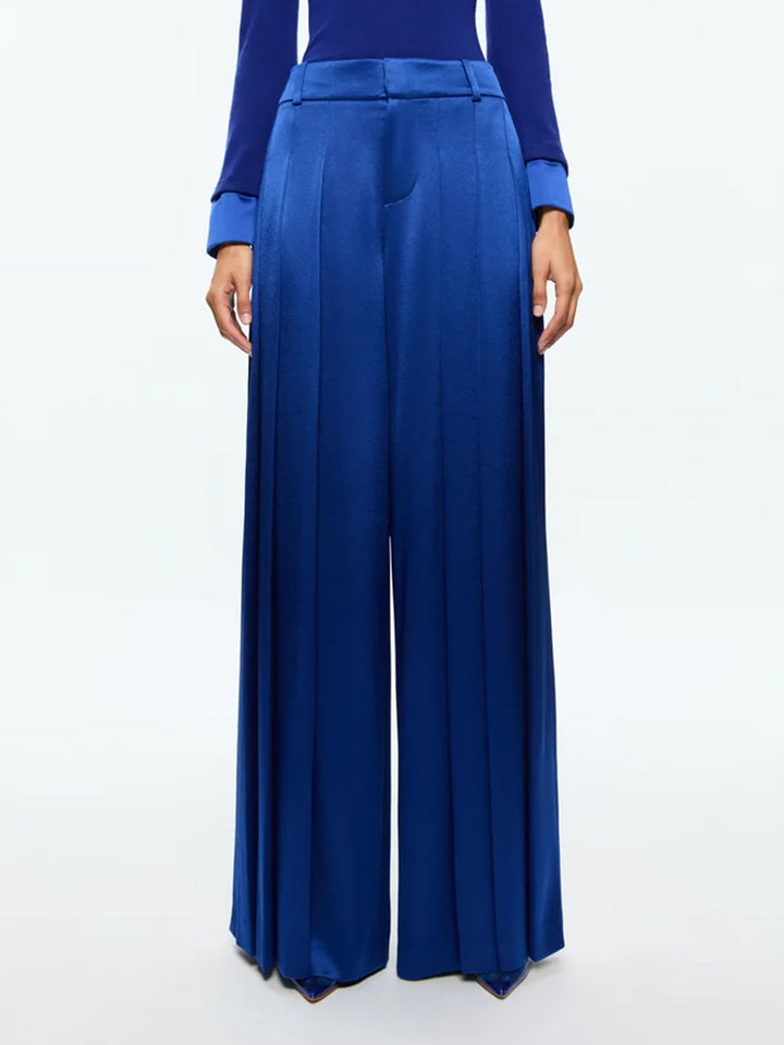 Simon High Rise Wide Leg Pleated Trouser in Royal