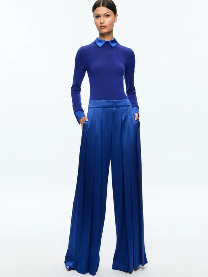 Simon High Rise Wide Leg Pleated Trouser in Royal