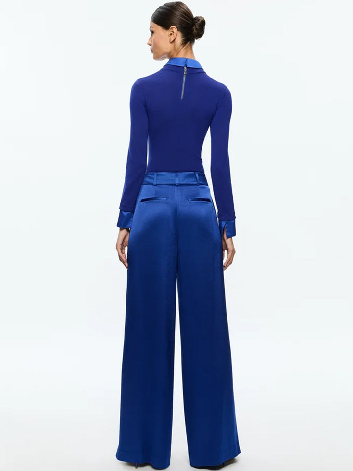 Simon High Rise Wide Leg Pleated Trouser in Royal