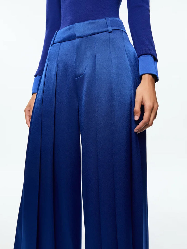 Simon High Rise Wide Leg Pleated Trouser in Royal