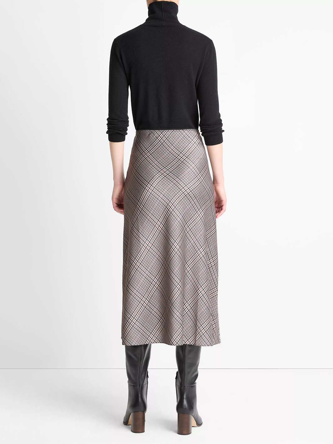 Pressed Plaid Satin Slip Skirt in Multi Plaid