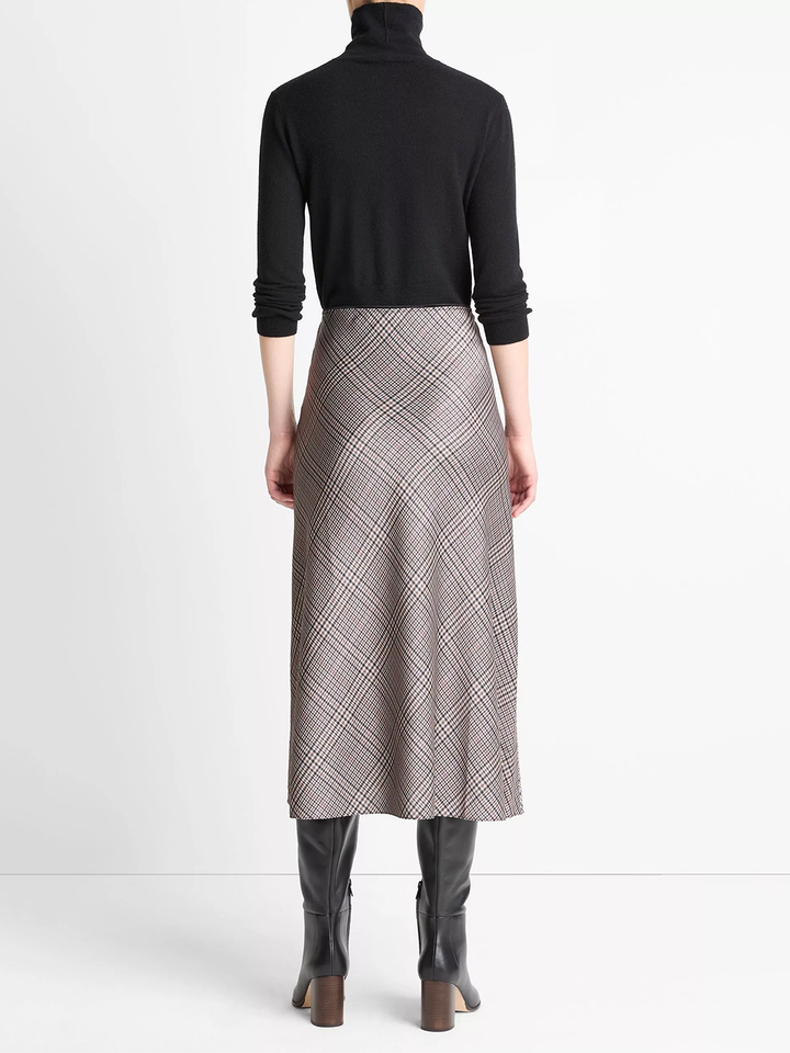 Pressed Plaid Satin Slip Skirt in Multi Plaid