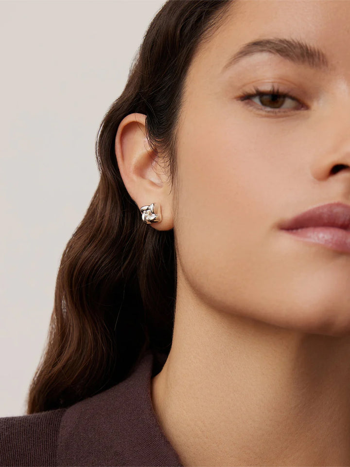 Mini Woven Square Earrings in Silver