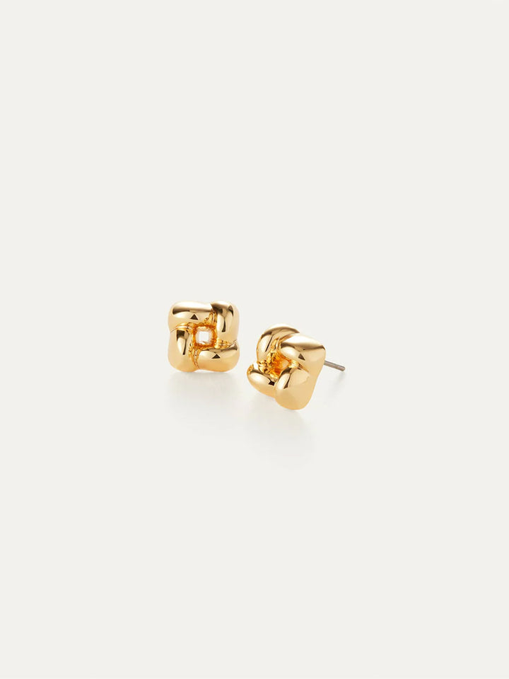 Mini Woven Square Earrings in Gold