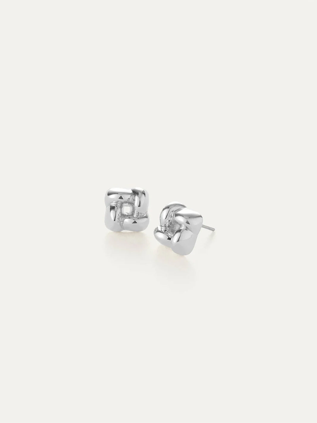 Mini Woven Square Earrings in Silver