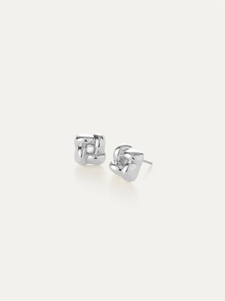 Mini Woven Square Earrings in Silver