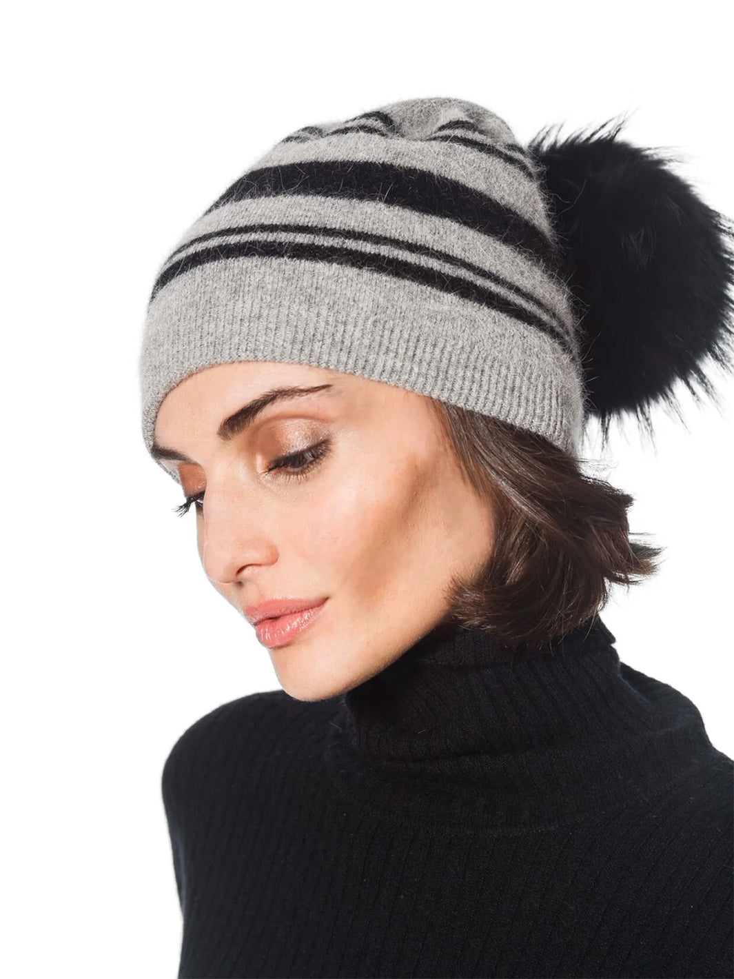 Slouch Stripe Hat in Grey/Black