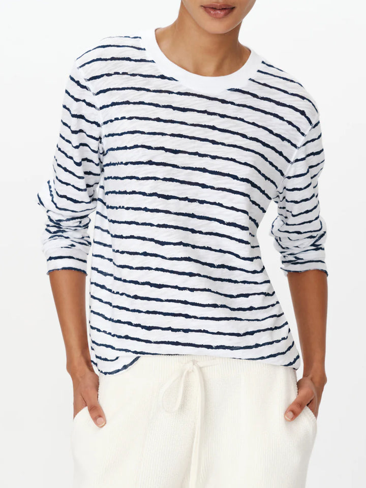 Slub Jersey Stripe Long Sleeve Shirt in White Midnight