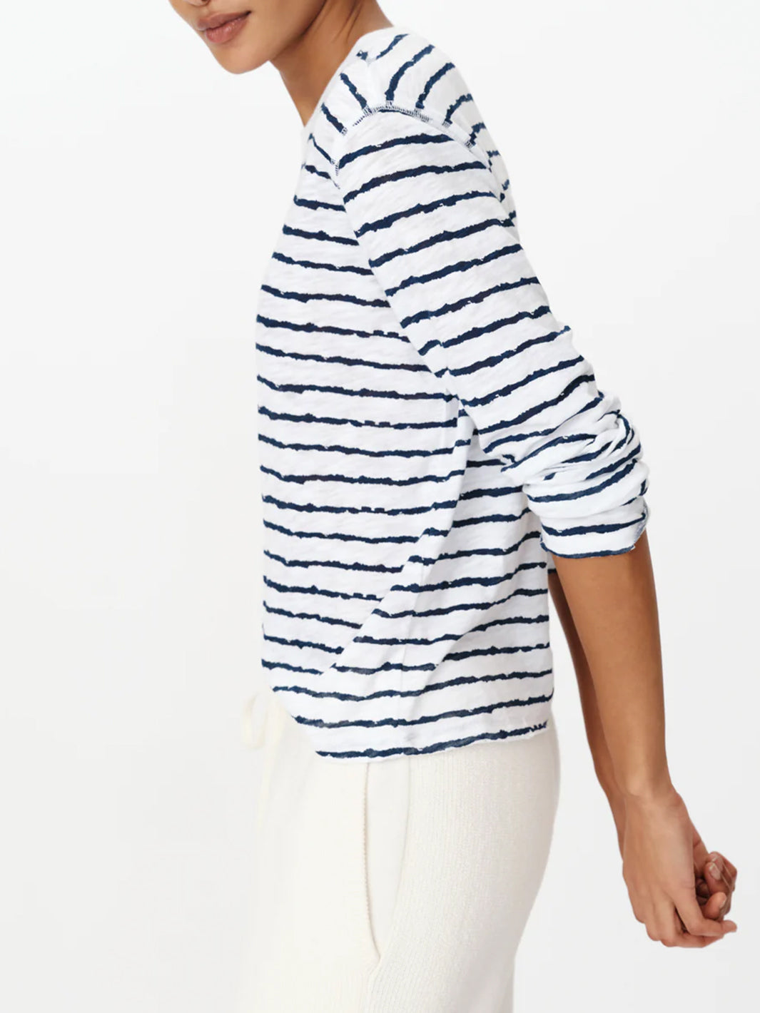 Slub Jersey Stripe Long Sleeve Shirt in White Midnight