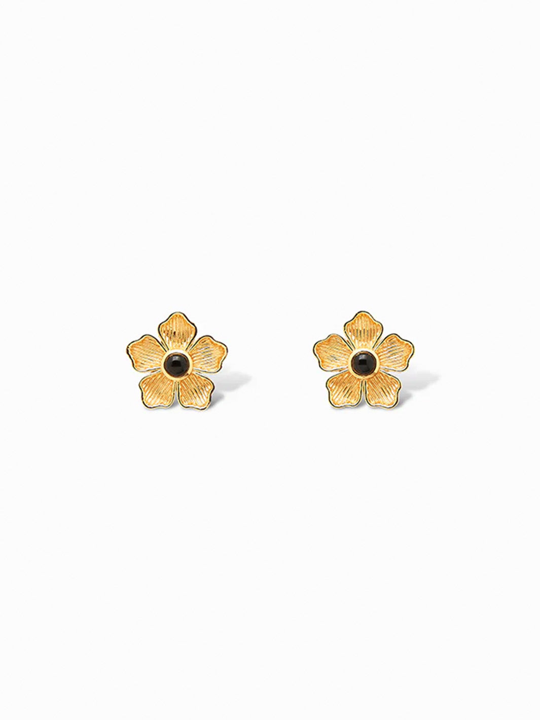 Small Flower Stud Earrings in Black Onyx