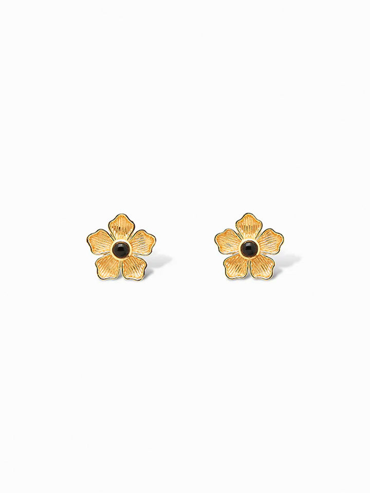 Small Flower Stud Earrings in Black Onyx