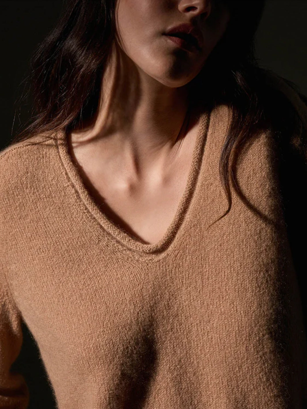 Cashmere Soft V Sweater in Camel