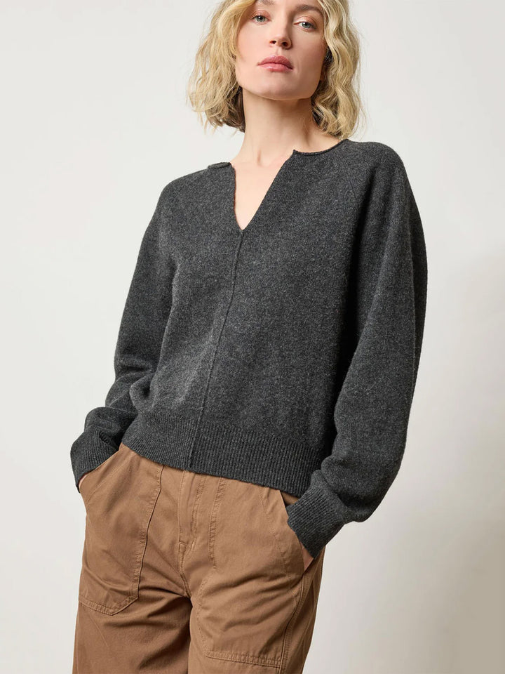 Split Neck Raglan Pullover in Graphite