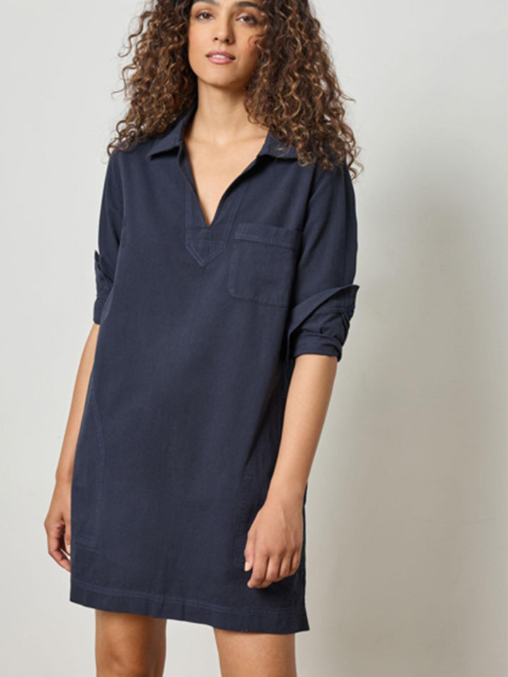 Splitneck Collared Dress in Navy