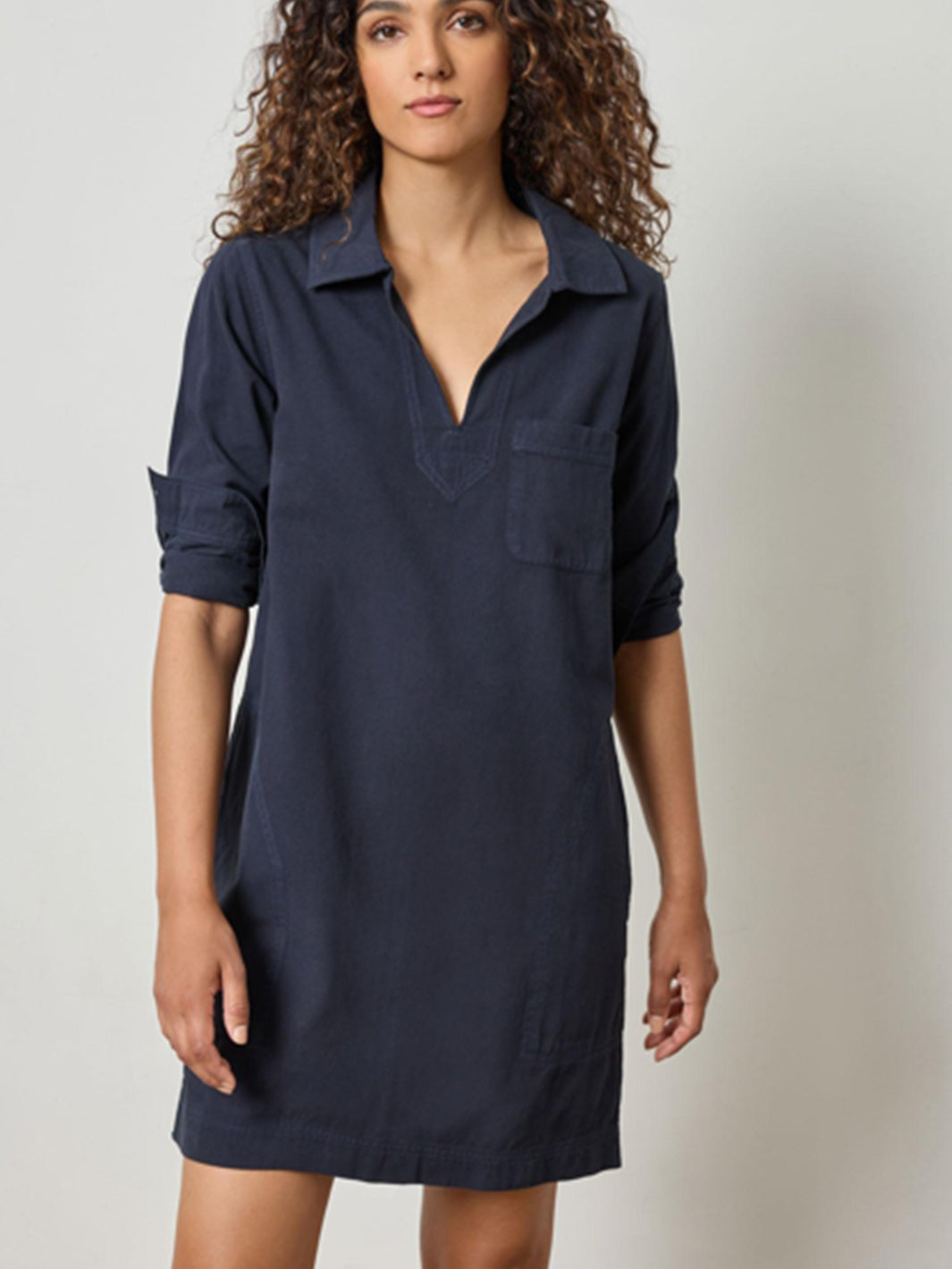 Splitneck Collared Dress in Navy