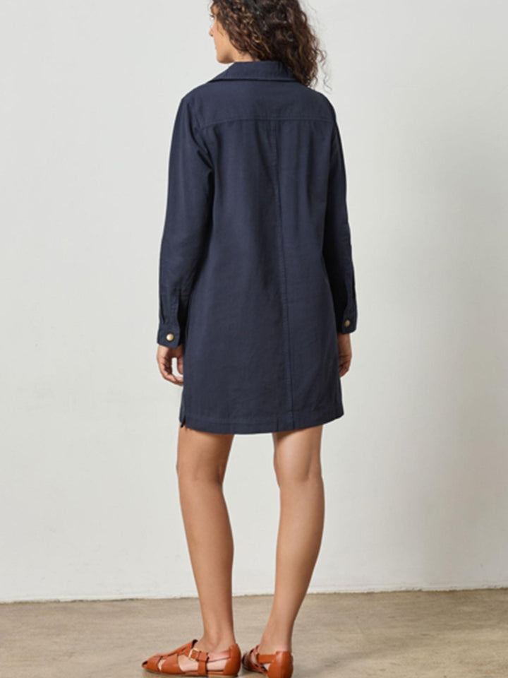 Splitneck Collared Dress in Navy