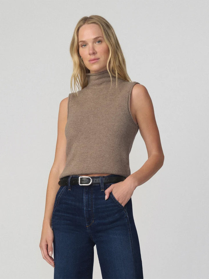 The Stevie Sleeveless Roll Neck Sweater in Mink