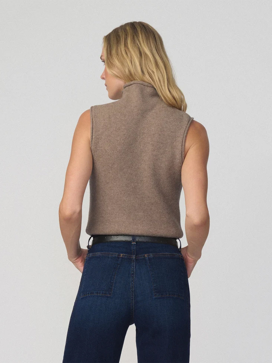 The Stevie Sleeveless Roll Neck Sweater in Mink