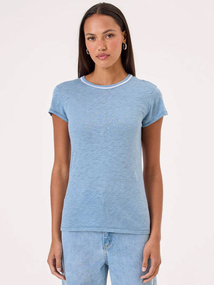 Stitch Tipped Ringer Tee in Faded Denim