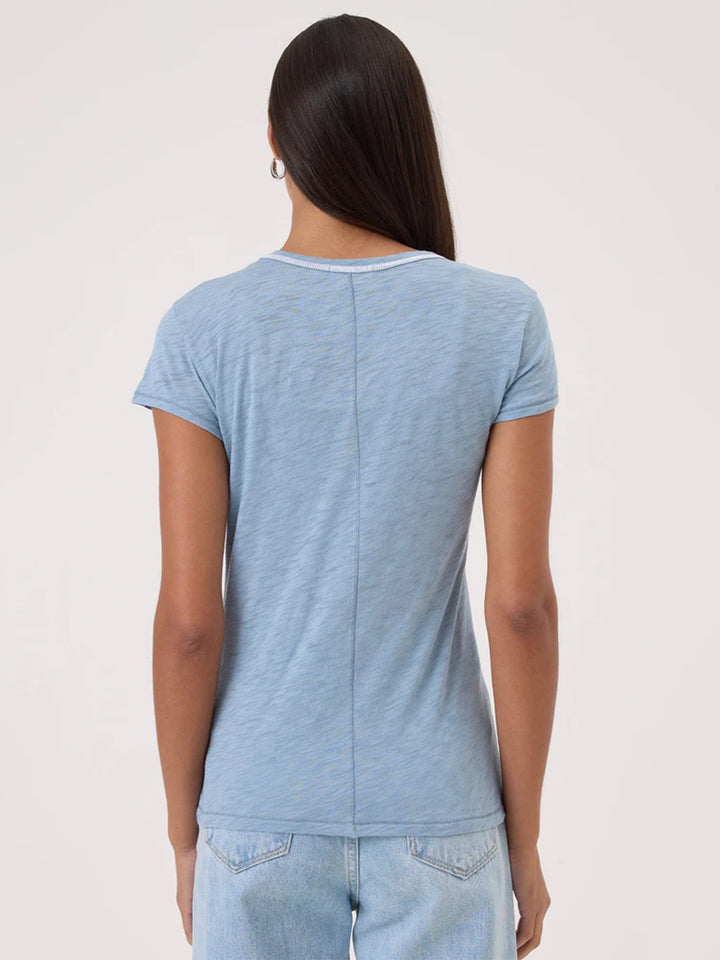 Stitch Tipped Ringer Tee in Faded Denim