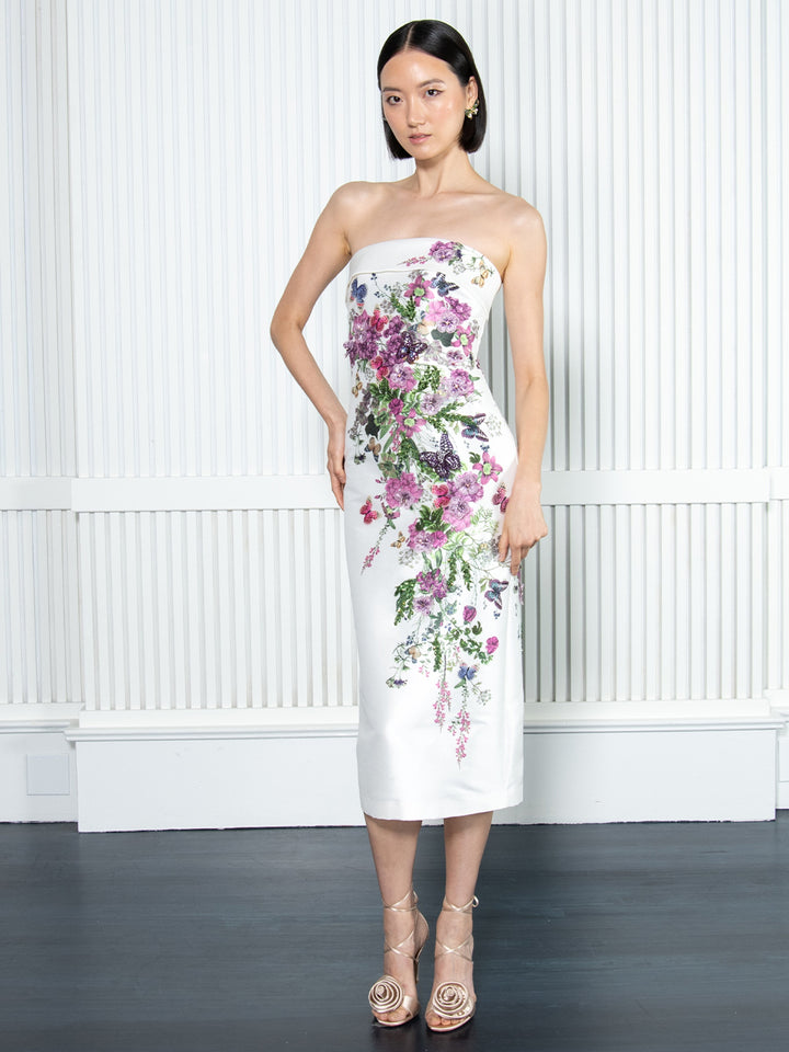 3D Butterfly Strapless Dress in Ivory