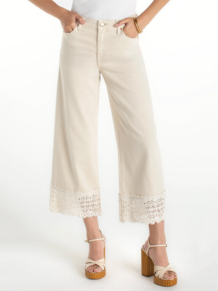 Stride Wide Leg With Lace Trim in Ecru