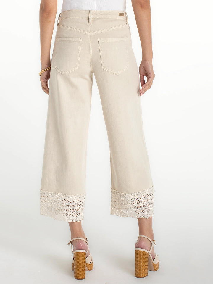 Stride Wide Leg With Lace Trim in Ecru