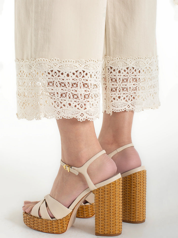 Stride Wide Leg With Lace Trim in Ecru