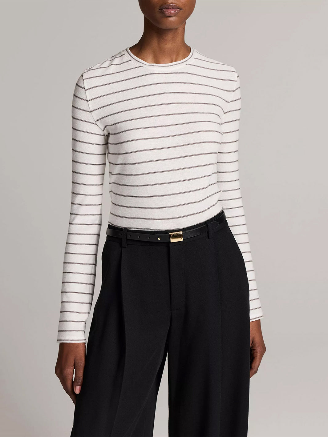 Striped Cotton Long-Sleeve T-Shirt in Off White Combo