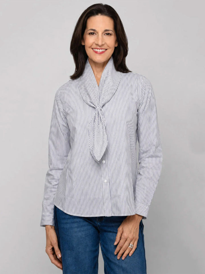 Elliott Lauren Striped Shirt with Neck Tie in Blue/White