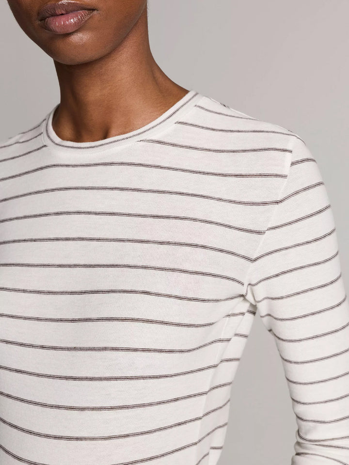 Striped Cotton Long-Sleeve T-Shirt in Off White Combo