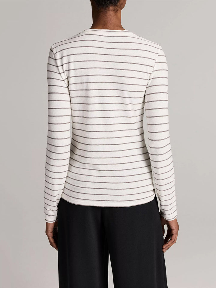 Striped Cotton Long-Sleeve T-Shirt in Off White Combo