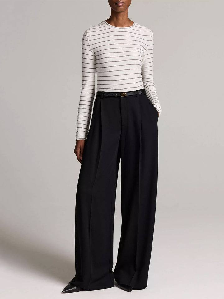 Striped Cotton Long-Sleeve T-Shirt in Off White Combo