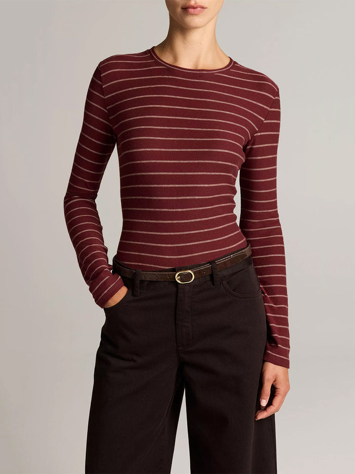 Striped Cotton Long-Sleeve T-Shirt in Black Rose Combo