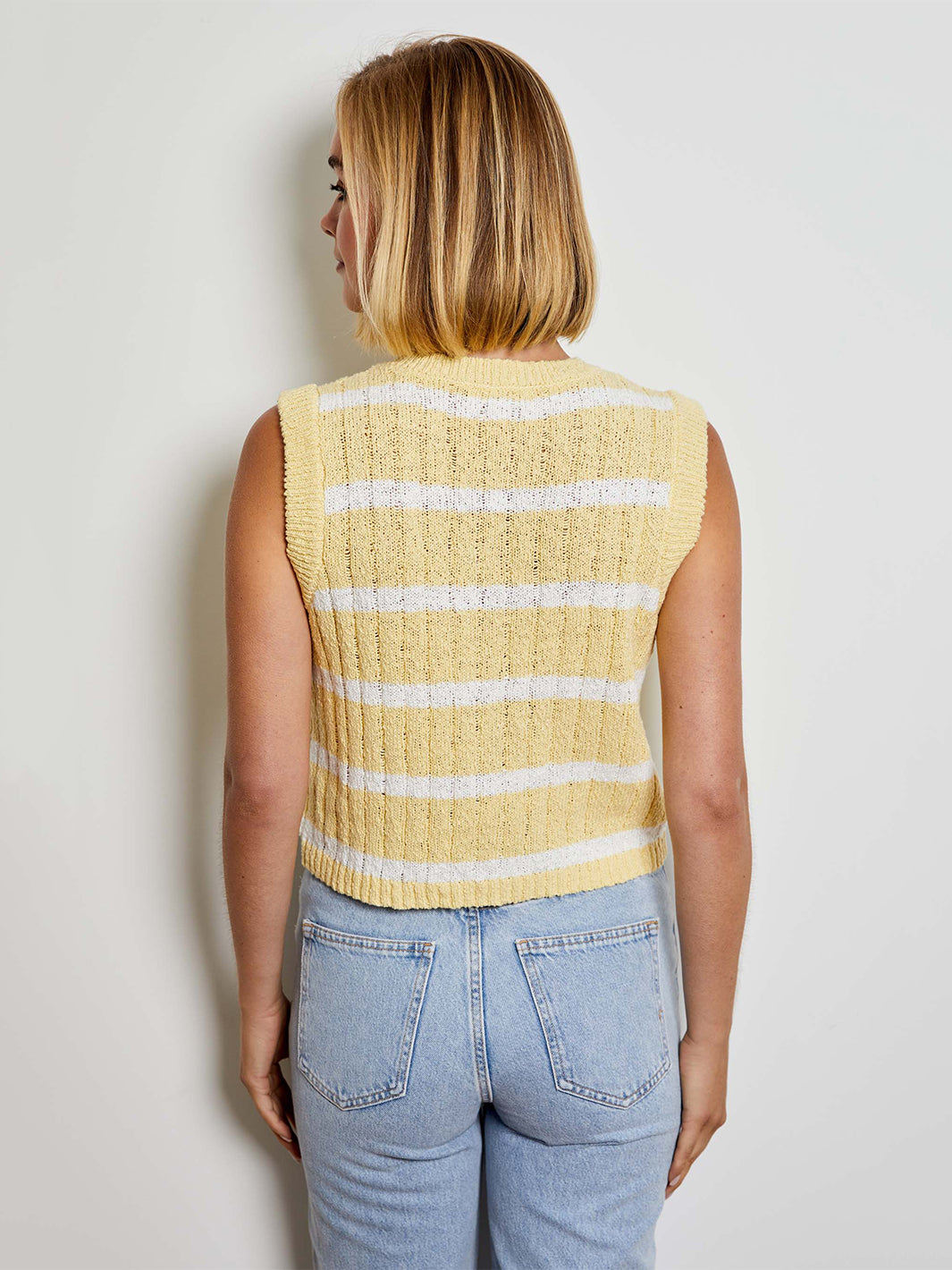Stripe Button Front Sleeveless Sweater in Yellow