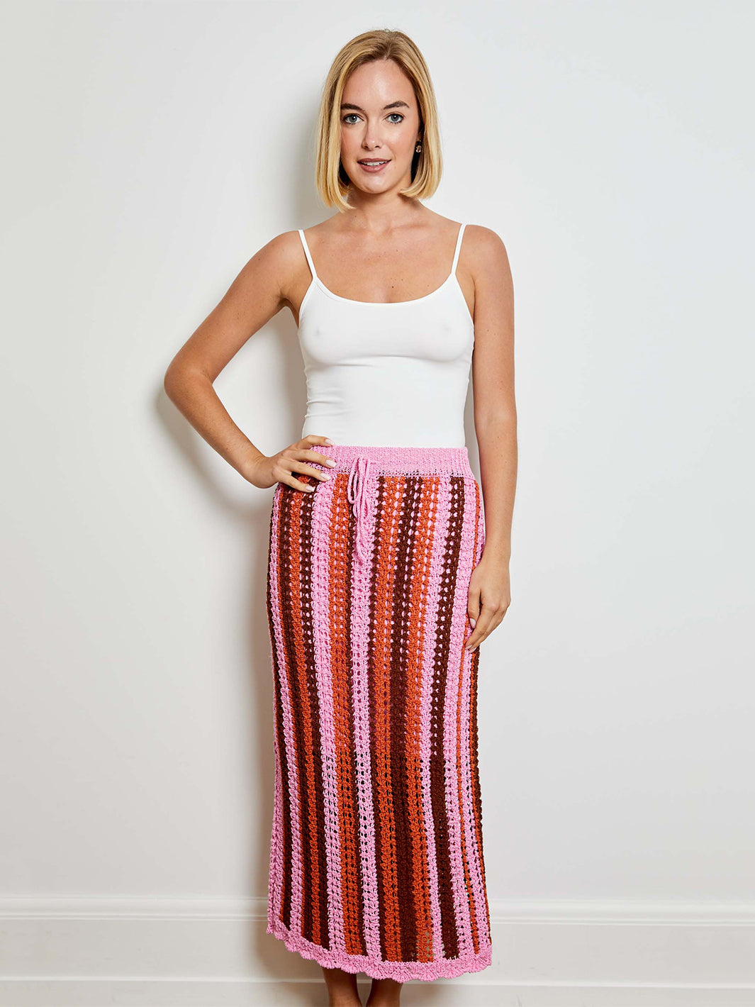 Stripe Midi Skirt in Pink Bloom