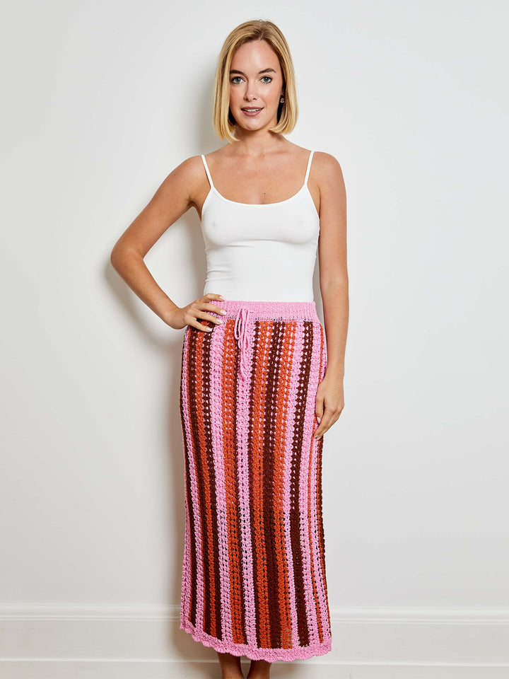Stripe Midi Skirt in Pink Bloom