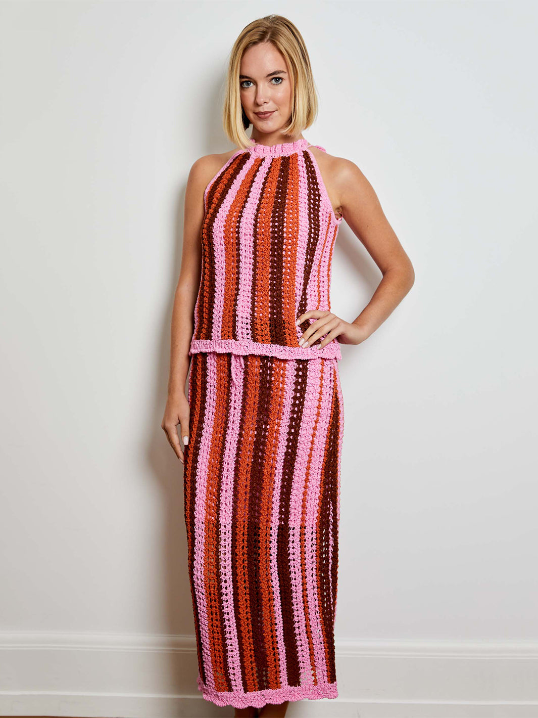 Stripe Midi Skirt in Pink Bloom
