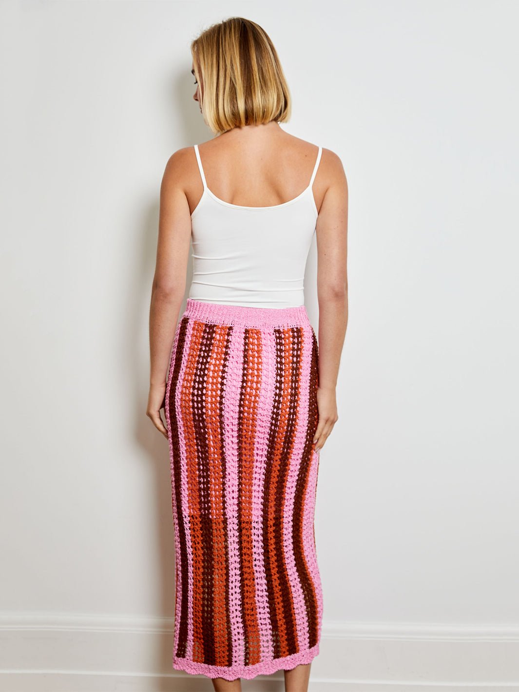 Stripe Midi Skirt in Pink Bloom