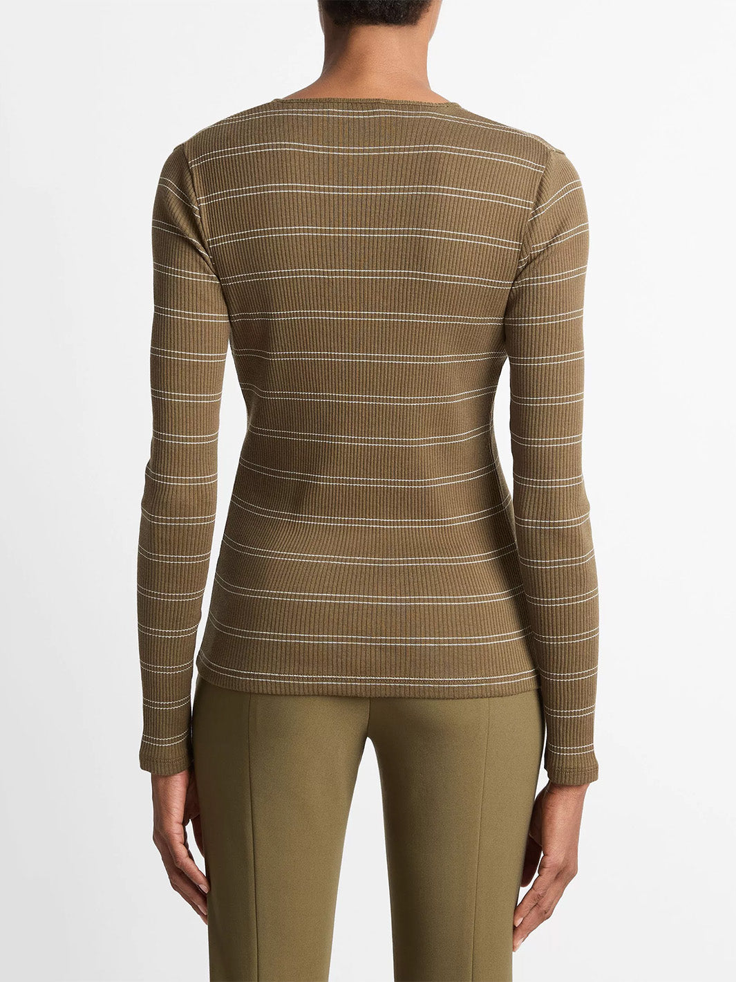 Striped Ribbed Pima Cotton Long Sleeve T-Shirt in Cypress Combo