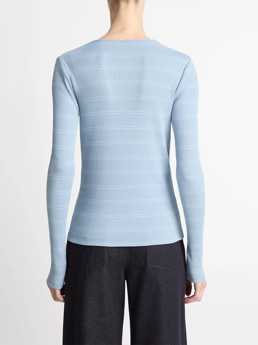 Striped Ribbed Pima Cotton Long Sleeve T-Shirt in Amalfi Combo