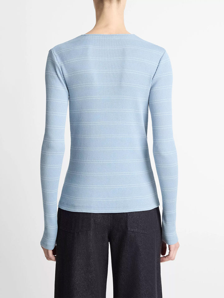 Striped Ribbed Pima Cotton Long Sleeve T-Shirt in Amalfi Combo