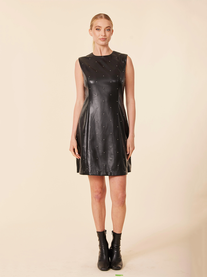 Faux Leather &Studded Dress in Black
