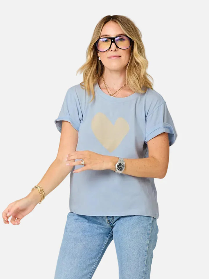 Suke Imperfect Heart Tee in Light Blue/Latte