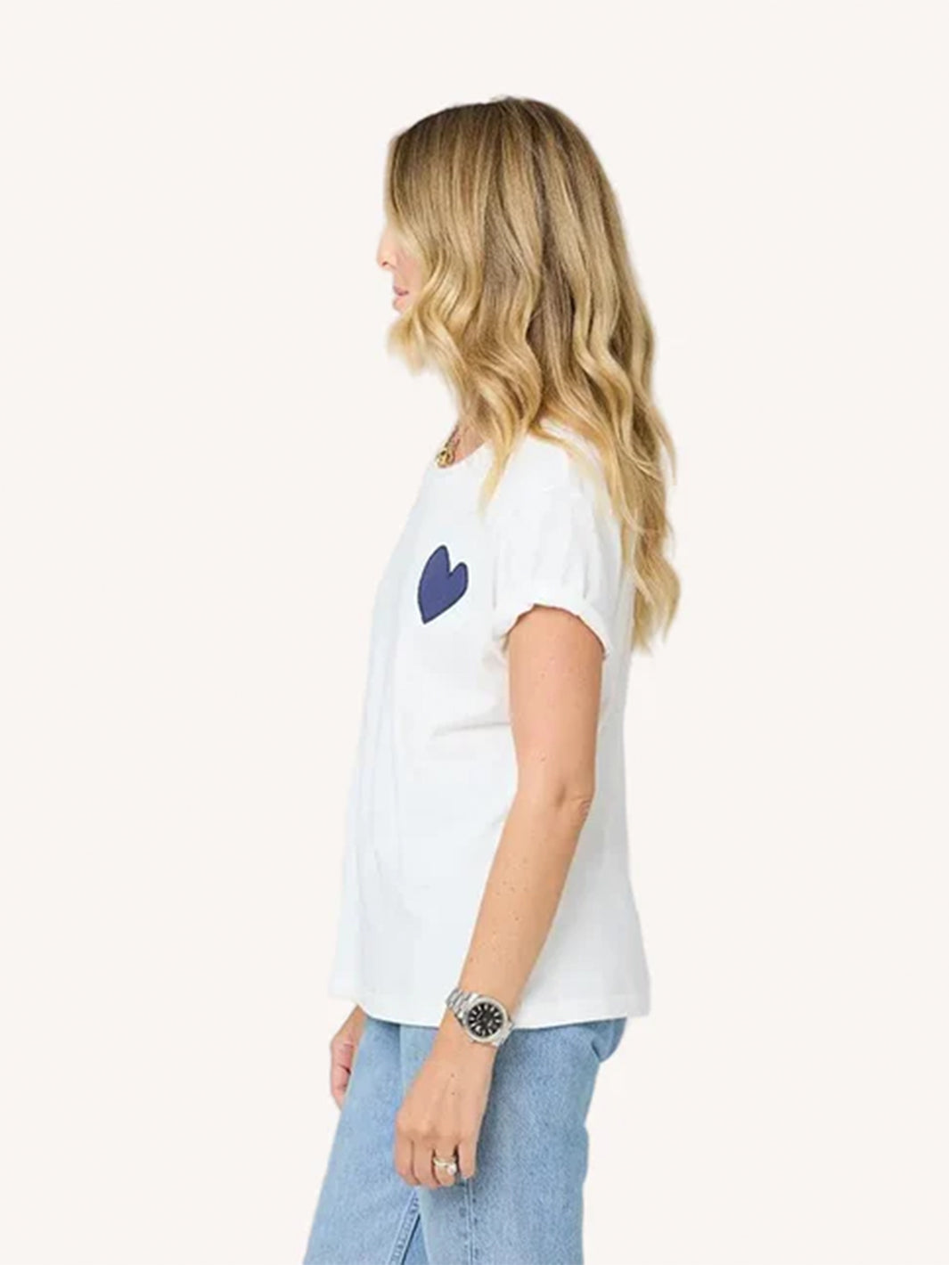 Suke Contrast Imperfect Heart Tee in White/Indigo Blue