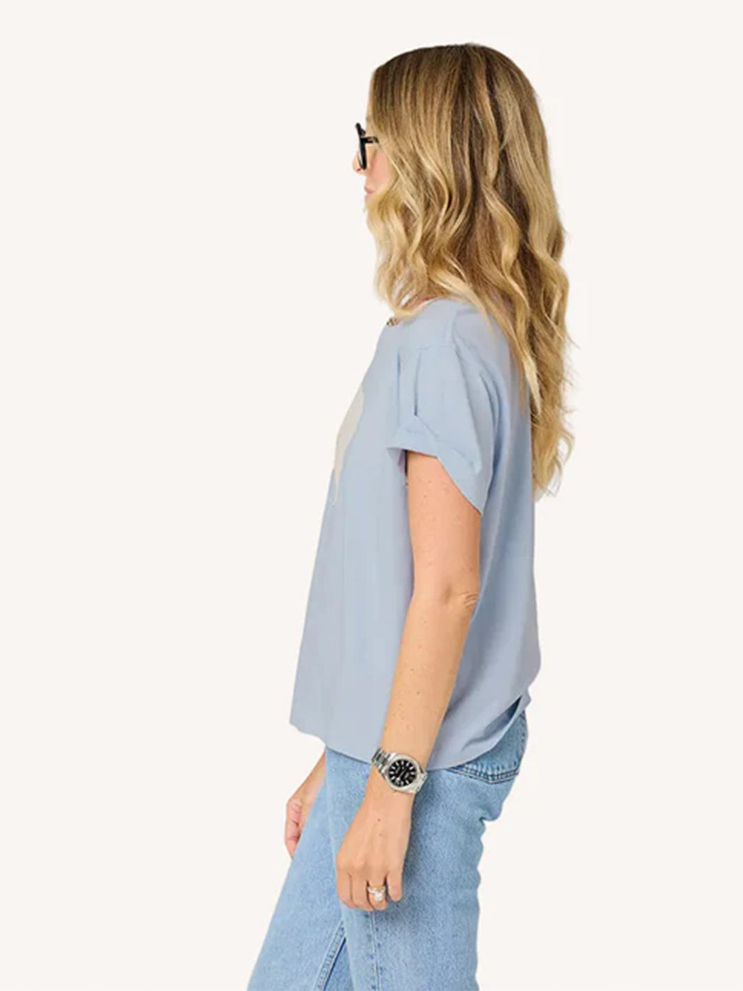 Suke Imperfect Heart Tee in Light Blue/Latte